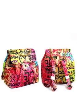 Graffiti Print Bucket Backpack 6546 MULTI A